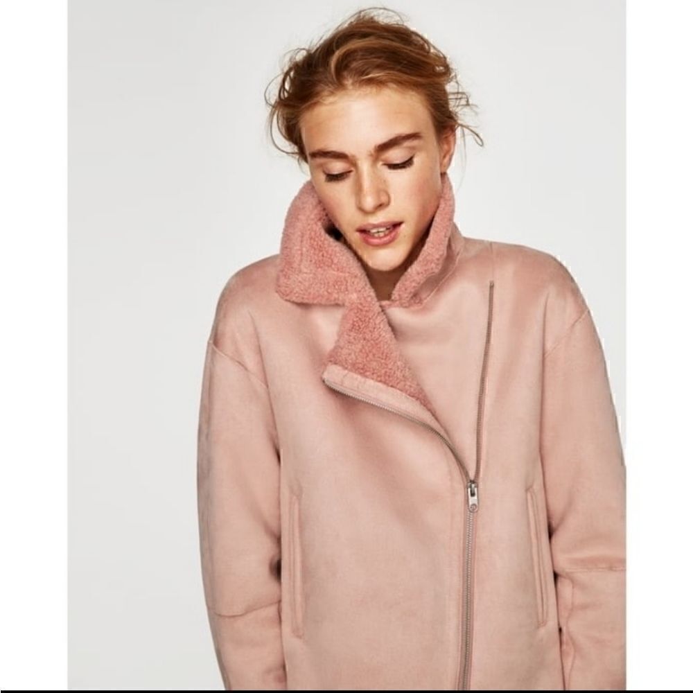 ZARA Pink Shearling Faux Suede Jacket XS